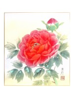 Shikishi with Peony Flower Elegance and Prosperity