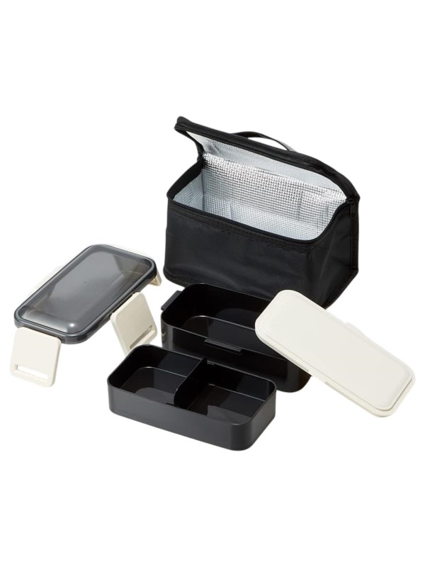 Bento Lunch Box 850ml, Two-Compartment, Antibacterial, Silver Ion, with Cooler Bag
