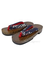 Geta Wooden Sandals Flip Flops White Flowers (size M-L)