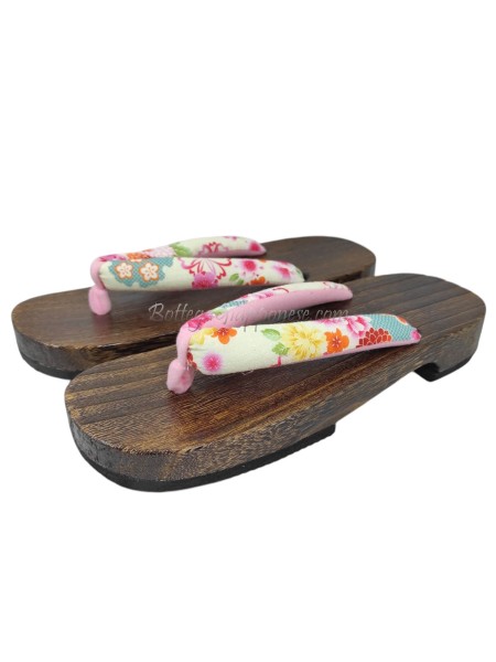 Geta Wooden Sandals with Floral Flip-Flops (Size L) Nara