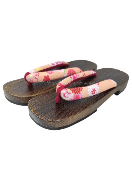 Geta Floral peach thong sandals (size L) Nihon
