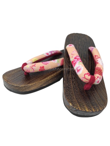 Geta Floral peach thong sandals (size L) Nihon