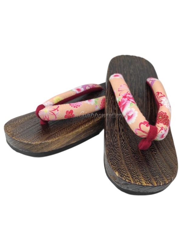 Geta Floral peach thong sandals (size L) Nihon