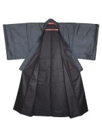 Men's silk kimono with a geometric pattern in grey and blue tones
