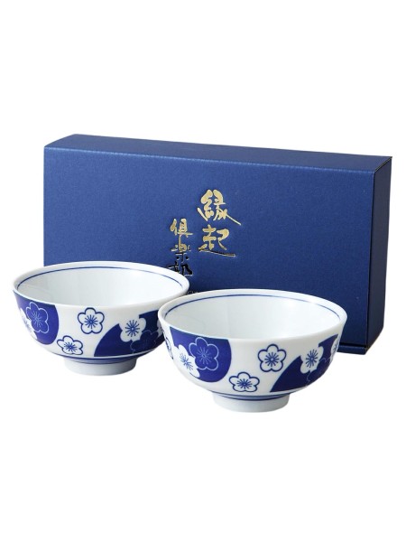 Box set of 2 blue and white umè bowls