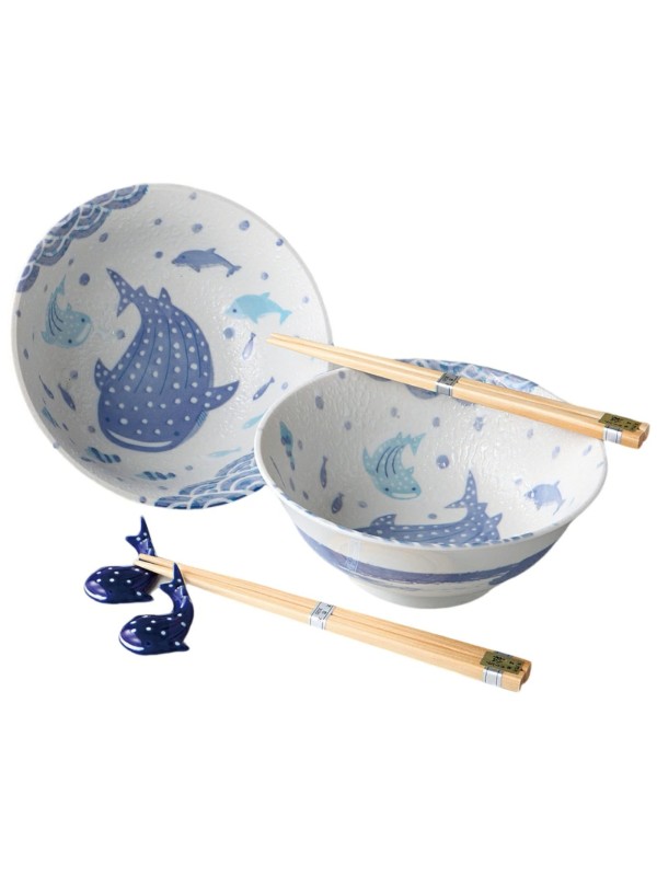 Whale Shark Ramen Box, Set of 2 Bowls with Accessories