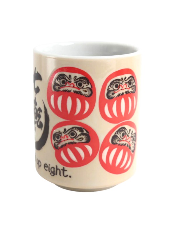 Japanese Mug with Daruma Motif and Good Luck Phrase