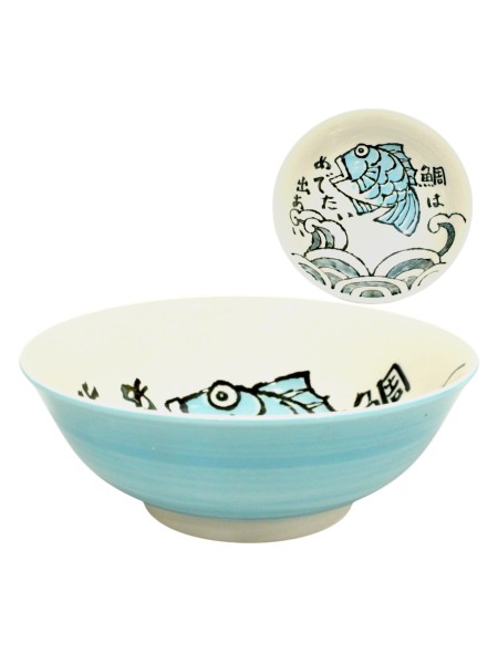 Ceramic bowl with sea bream design (20.5 x 8cm) light Blue