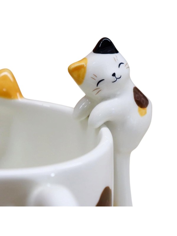 Set Ceramic mug + spoon, Calico cat design