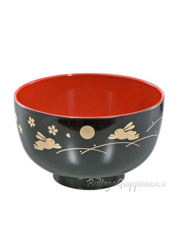 Bowl Japanese with flowers, rabbits and moon design