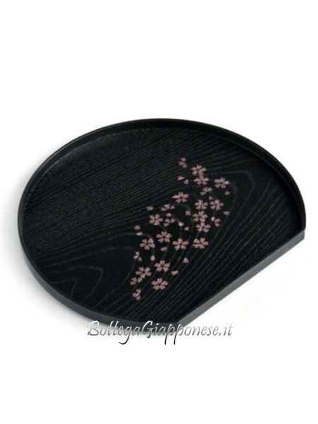 Round tray with wood effect, sakura design