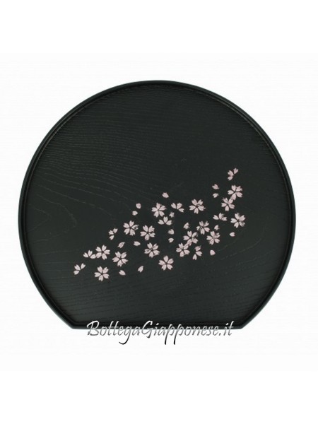 Round tray with wood effect, sakura design