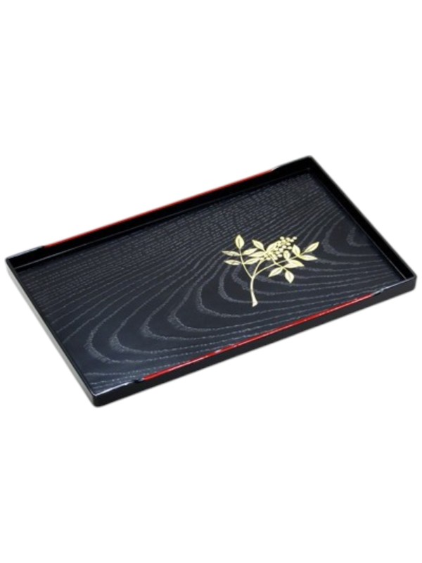 Rectangular black tray (and red edge) with nandina decoration