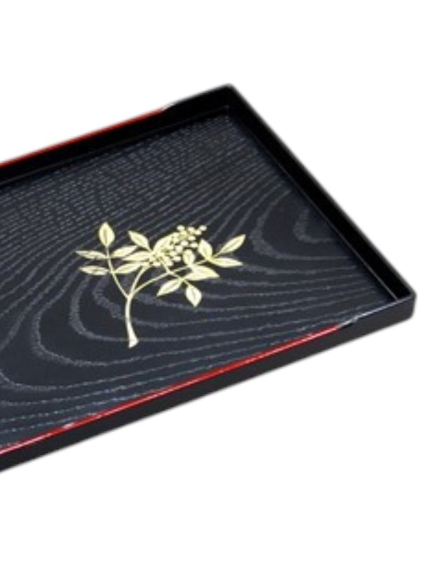 Rectangular black tray (and red edge) with nandina decoration
