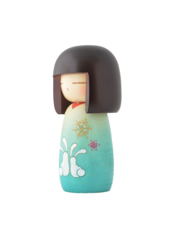 Kokeshi "Yuki Usagi" (Snow Rabbits) Doll (Light blue)