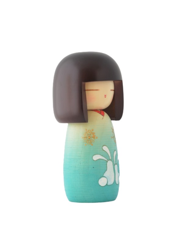 Kokeshi "Yuki Usagi" (Snow Rabbits) Doll (Light blue)