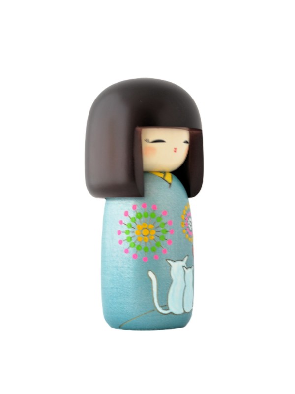 Kokeshi "Hanabi" (Fireworks) with Cats