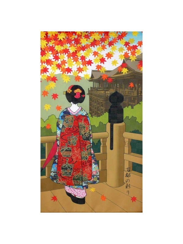 Noren Autumn in Kyoto curtain, Ukiyo-e style