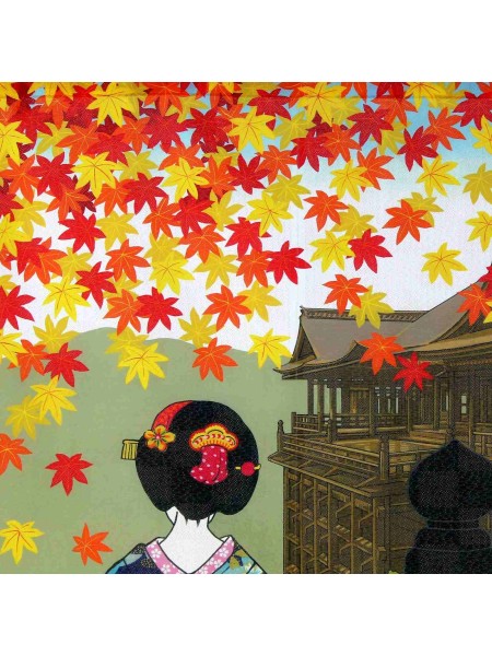 Noren Autumn in Kyoto curtain, Ukiyo-e style